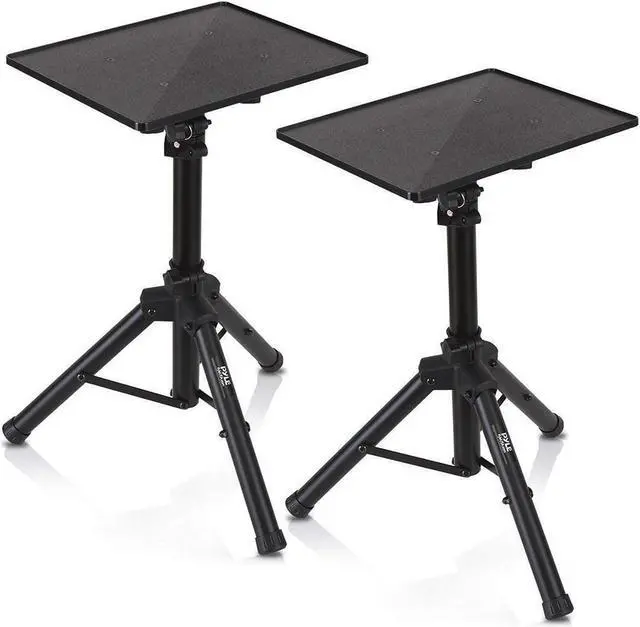 Main image of Laptop Projector Tripod Stand - 2 Pcs Computer, Book, DJ Equipment Holder Mount Height Adjustable Up to 52 Inches w/ 20'' x 16'' Plate Size - Perfect for Stage or Studio Use - Pyle PLPTS4X2