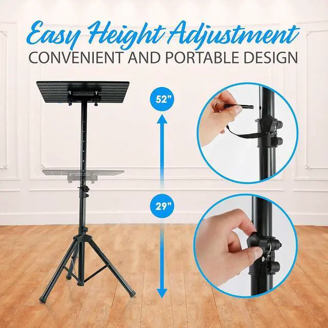 Alt view image 4 of 7 - Laptop Projector Tripod Stand - 2 Pcs Computer, Book, DJ Equipment Holder Mount Height Adjustable Up to 52 Inches w/ 20'' x 16'' Plate Size - Perfect for Stage or Studio Use - Pyle PLPTS4X2
