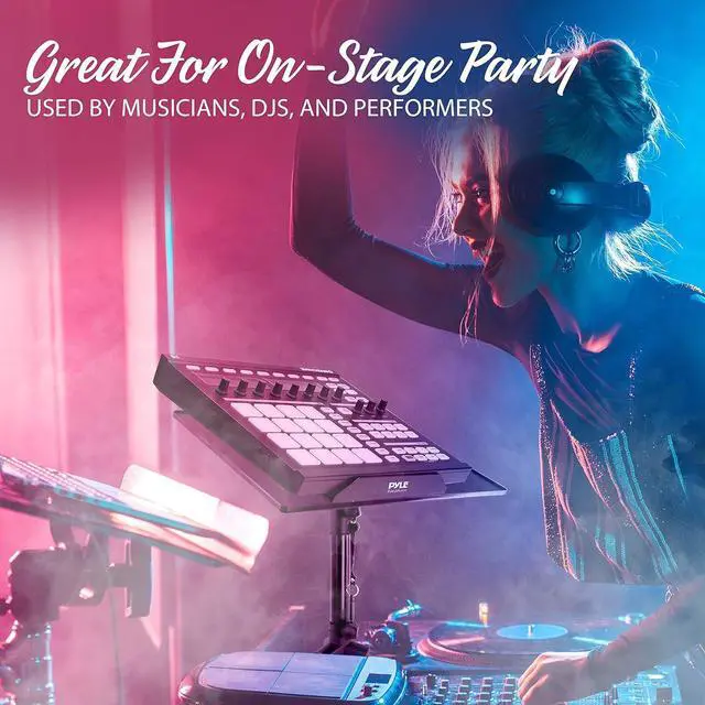 Alt view image 6 of 7 - Laptop Projector Tripod Stand - 2 Pcs Computer, Book, DJ Equipment Holder Mount Height Adjustable Up to 52 Inches w/ 20'' x 16'' Plate Size - Perfect for Stage or Studio Use - Pyle PLPTS4X2