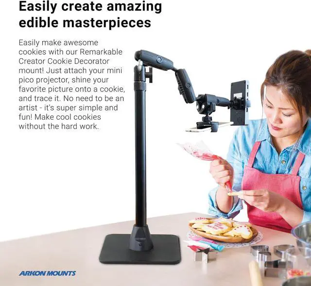 Alt view image 2 of 7 - Mounts Remarkae Creator Cookie Decorator, Overhead Phone Mount & Pico Projector Mount for Video Recording, Vlogging, Cooking, Crafting, Drawing