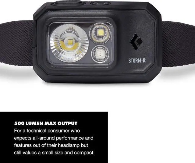 Alt view image 2 of 4 - Storm 500-R Rechargeable LED Headlamp Waterproof and Dimmable for Camping Hiking Running Hunting Work with Red Light Headlamp Mode Black