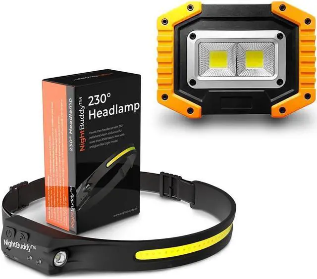 Main image of Original LED Headlamp Rechargeable Flashlight Adults Camping Essentials Backpacking Lights 4X Brighter Headband Lamp 5 Light Modes Hiking Gear Must Haves (Headlamp + Floodlight)