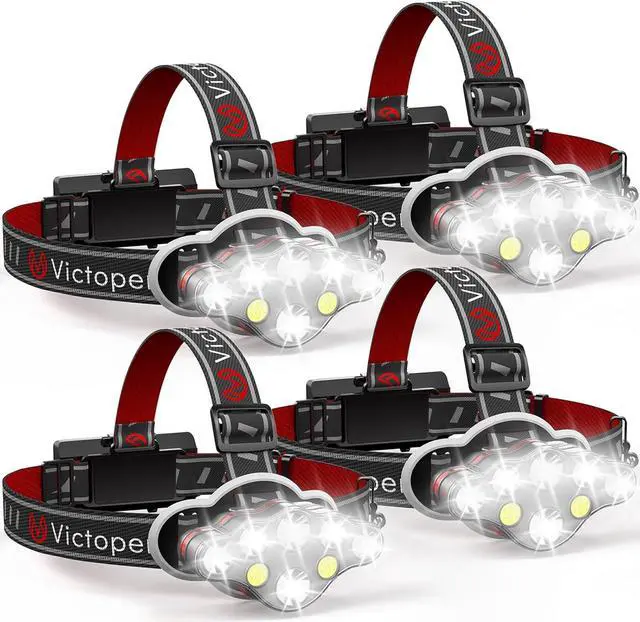 Main image of Rechargeable Headlamp 4 Pack, 8 LED 18000 High Lumen Bright Head Lamp with Red Light, Lightweight USB Head Light, 8 Mode Waterproof Head Flashlight for Outdoor Running Hunting Hiking Camping