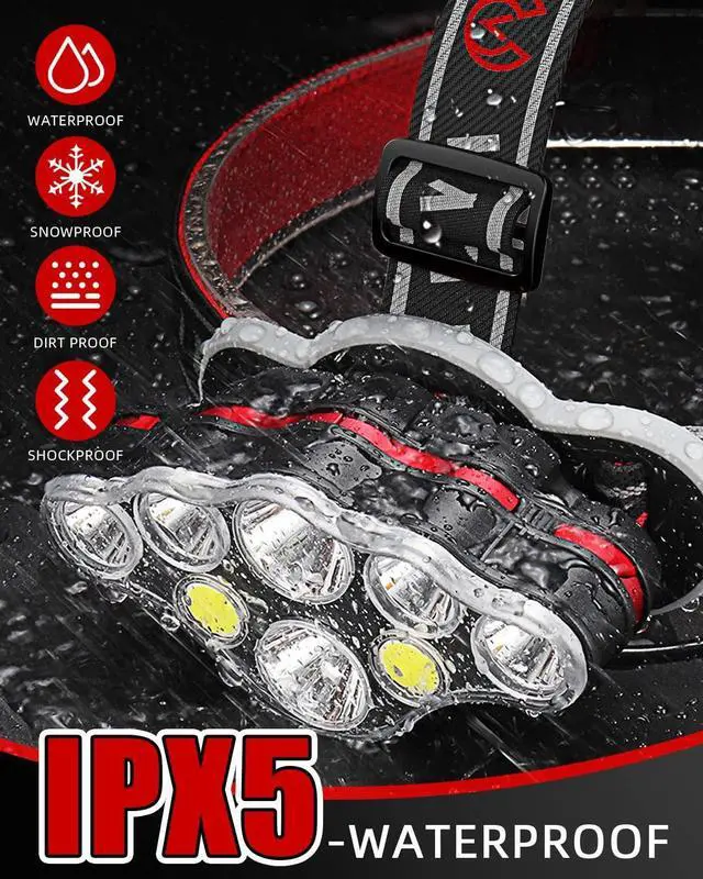 Alt view image 3 of 7 - Rechargeable Headlamp 4 Pack, 8 LED 18000 High Lumen Bright Head Lamp with Red Light, Lightweight USB Head Light, 8 Mode Waterproof Head Flashlight for Outdoor Running Hunting Hiking Camping