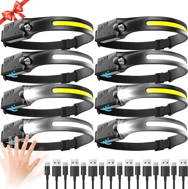 Main image of Headlamp Rechargeable 8 Pack, LED Headlight Flashlight Super Bright with 230° Wide Beam, Motion Sensor, 5 Modes Waterproof Head Lamp for Outdoor Hiking Running Camping