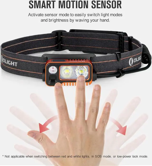 Alt view image 4 of 7 - Array 2 Pro 1500 Lumens Headlamp with Red Light Option Powered by USB-C Rechargeable LED Headlight with Motion Sensor for Outdoors Camping Running Working (Orange)