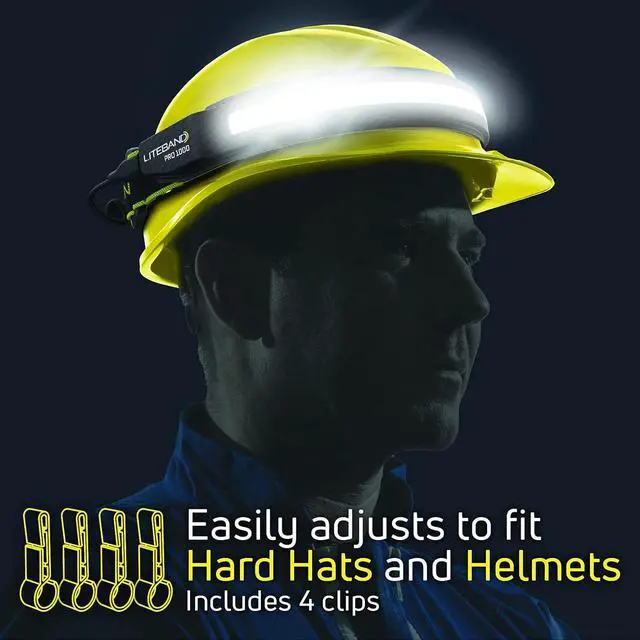 Alt view image 4 of 6 - Liteband PRO 1000 Series Wide-Beam Adjustable Personal Headlamp, 210° Illumination, Battery-Powered, Fits Hard Hats and Helmets, LBP1000-L34HV, 1000 Lumens, High Visibility