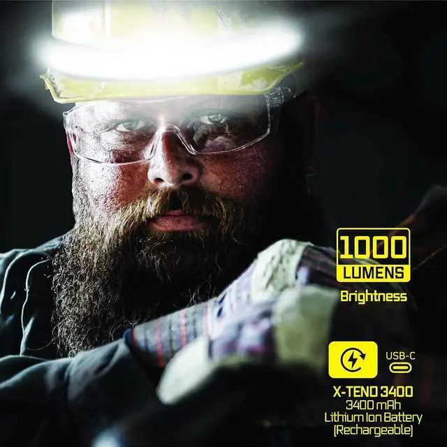 Alt view image 2 of 6 - Liteband PRO 1000 Series Wide-Beam Adjustable Personal Headlamp, 210° Illumination, Battery-Powered, Fits Hard Hats and Helmets, LBP1000-L34HV, 1000 Lumens, High Visibility