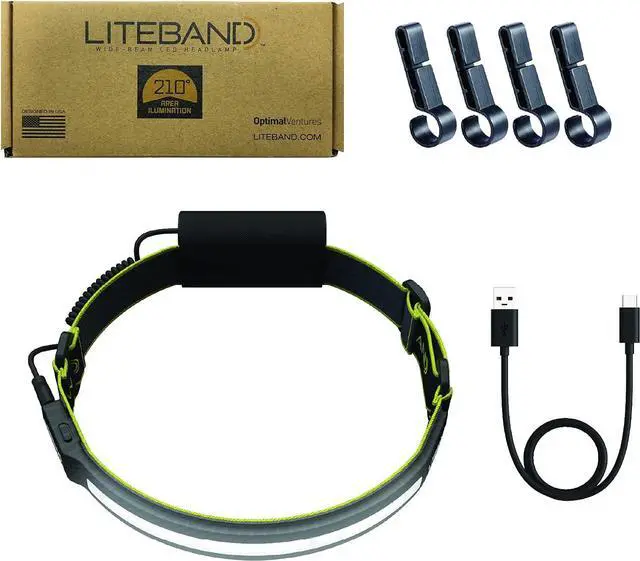 Alt view image 6 of 6 - Liteband PRO 1000 Series Wide-Beam Adjustable Personal Headlamp, 210° Illumination, Battery-Powered, Fits Hard Hats and Helmets, LBP1000-L34HV, 1000 Lumens, High Visibility