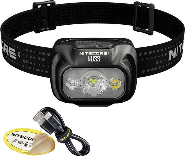 Main image of NU33 700 Lumen Camping Headlamp, USB-C Rechargeable, Lightweight with White, Red, and Reading LEDs Sticker Black -