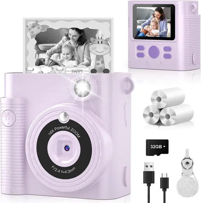 Main image of Kids Camera Instant Print, for Kids Teen, HD 1080P Digital Video Toddler Camera with 32GB Card, Portable Birthday Toy for Ages 3 4 5 6 7 8 9 10 11 12 Year Old Girls Boys