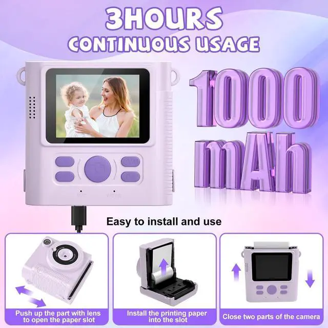 Alt view image 6 of 6 - Kids Camera Instant Print, for Kids Teen, HD 1080P Digital Video Toddler Camera with 32GB Card, Portable Birthday Toy for Ages 3 4 5 6 7 8 9 10 11 12 Year Old Girls Boys