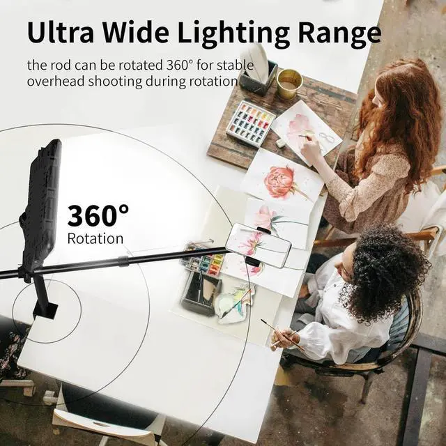 Alt view image 3 of 7 - Ultra Bright Ring Light with Overhead Phone Camera Mount-Desk Clamp Key Light for Video Recording/Streaming/Filming/Photography,Desktop Lighting Kit with Tripod Stand&Phone Holder for Tiktok/YouTube