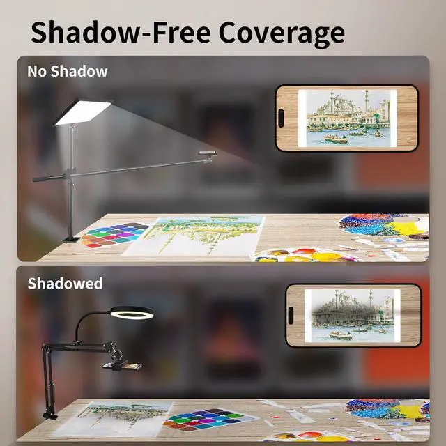Alt view image 5 of 7 - Ultra Bright Ring Light with Overhead Phone Camera Mount-Desk Clamp Key Light for Video Recording/Streaming/Filming/Photography,Desktop Lighting Kit with Tripod Stand&Phone Holder for Tiktok/YouTube