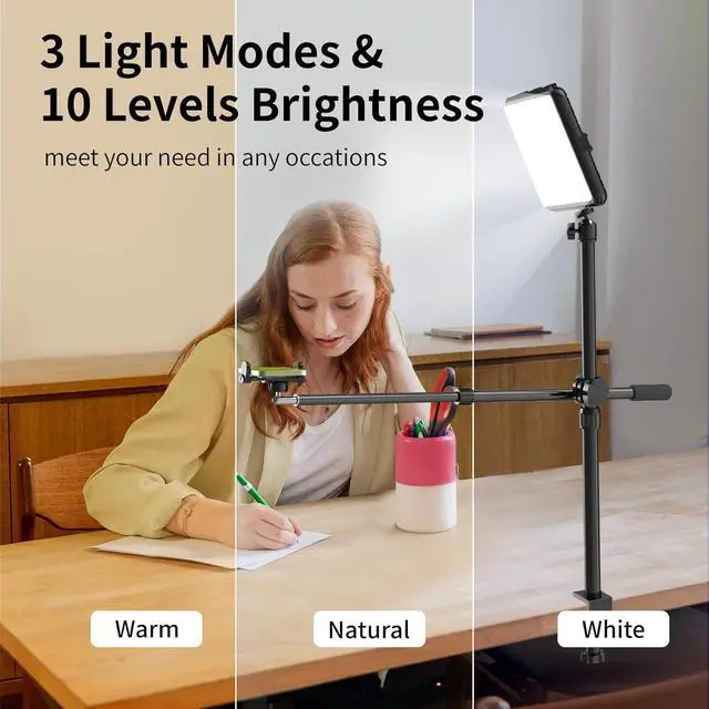 Alt view image 6 of 7 - Ultra Bright Ring Light with Overhead Phone Camera Mount-Desk Clamp Key Light for Video Recording/Streaming/Filming/Photography,Desktop Lighting Kit with Tripod Stand&Phone Holder for Tiktok/YouTube