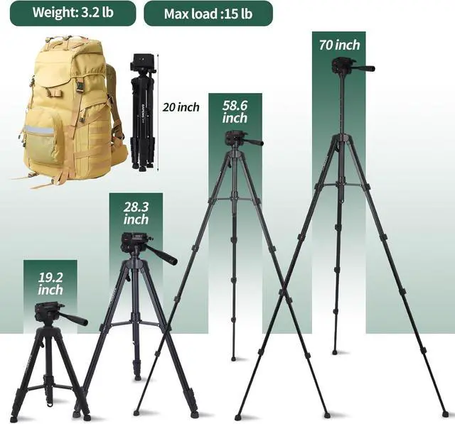 Alt view image 4 of 6 - 70" Binocular Tripod with Adapter,Shooting Tripod Hunting Rest V Yoke Stand,Compatible with Spotting Scope/Monocular/Astronomical Telescope/DSLR Camera/Phone/Projector