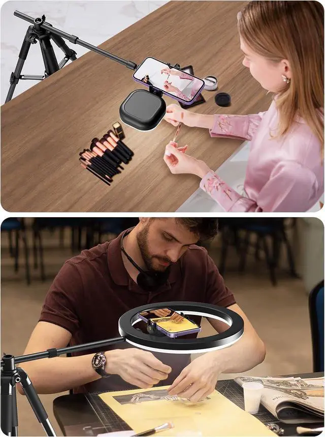 Alt view image 6 of 7 - Newest Ultra-Stable Overhead Tripod for iPhone  Heavy Duty Aluminum Tripod & 25in Horizontal Long Phone Arm, Tall Phone Stand Mount for Recording, 360°Adjustable iPhone Tripod Stand