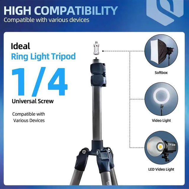 Alt view image 2 of 7 - Photography Light Stand, Ultra Tall N-in-1 Light Stand with Ball Head Phone Mount Actioncam Adapter, Compact Travel Tripod, Camera Light Stand for DSLR Light Phone Reflector Softbox