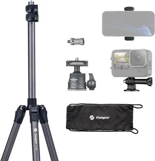 Main image of Photography Light Stand, Ultra Tall N-in-1 Light Stand with Ball Head Phone Mount Actioncam Adapter, Compact Travel Tripod, Camera Light Stand for DSLR Light Phone Reflector Softbox
