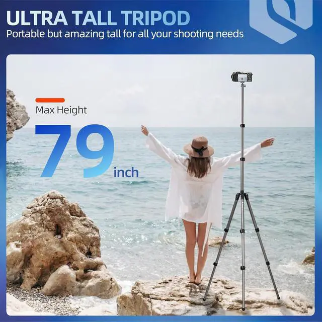Alt view image 4 of 7 - Photography Light Stand, Ultra Tall N-in-1 Light Stand with Ball Head Phone Mount Actioncam Adapter, Compact Travel Tripod, Camera Light Stand for DSLR Light Phone Reflector Softbox