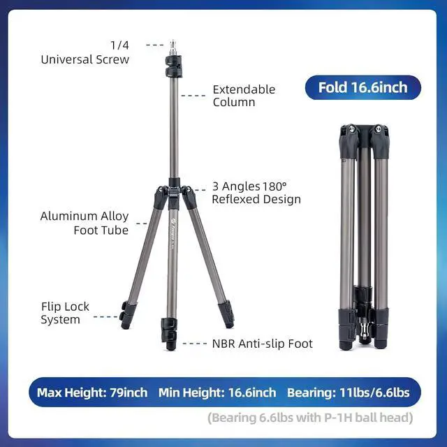 Alt view image 7 of 7 - Photography Light Stand, Ultra Tall N-in-1 Light Stand with Ball Head Phone Mount Actioncam Adapter, Compact Travel Tripod, Camera Light Stand for DSLR Light Phone Reflector Softbox