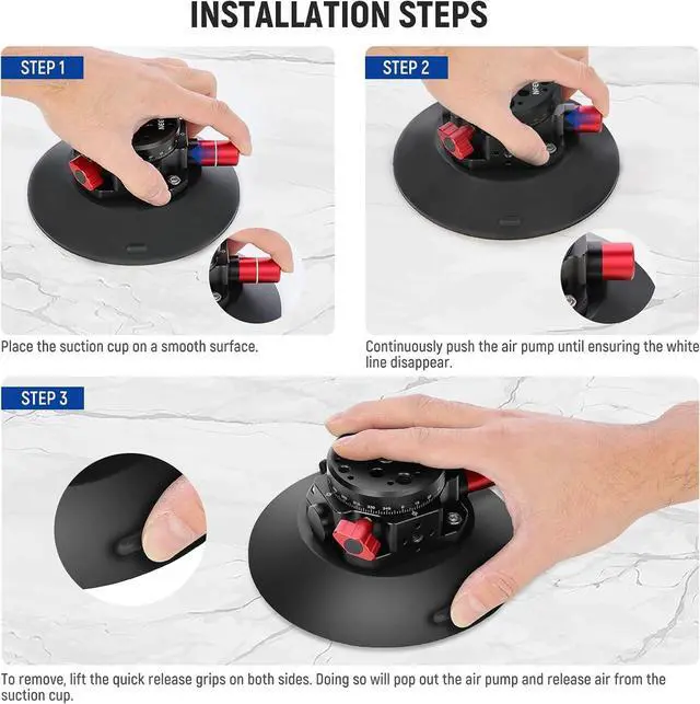 Alt view image 5 of 7 - Suction Cup Camera Mount with Ball Head Magic Arm, 2 Pack Metal Car Mount for Camera/Action Camera/Phone, Air Pump Vacuum on Car or Window Glass with 1/4" 3/8" ARRI Mounting Holes, CA013