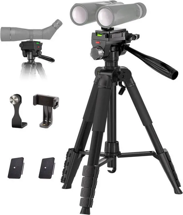 Main image of 72 Spotting Scope Tripod Stand with Binocular Adapter and 2 QR Plates, Travel Camera Tripod with Phone Holder/Carry Bag, Compatible with Binoculars/Spotting Scope/Camera/Phone