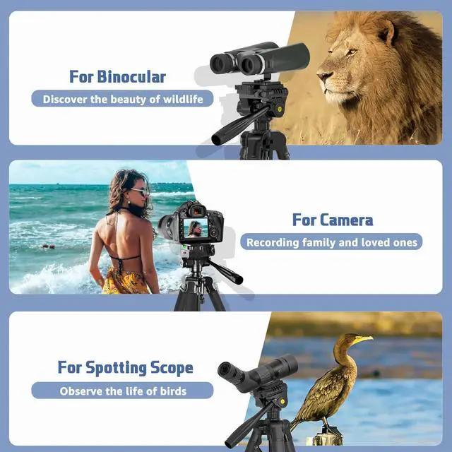 Alt view image 6 of 7 - 72 Spotting Scope Tripod Stand with Binocular Adapter and 2 QR Plates, Travel Camera Tripod with Phone Holder/Carry Bag, Compatible with Binoculars/Spotting Scope/Camera/Phone