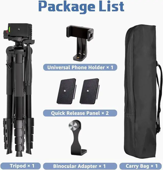 Alt view image 7 of 7 - 72 Spotting Scope Tripod Stand with Binocular Adapter and 2 QR Plates, Travel Camera Tripod with Phone Holder/Carry Bag, Compatible with Binoculars/Spotting Scope/Camera/Phone