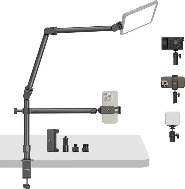 Main image of Overhead Camera Mount, Camera Desk Mount Stand with Flexible Arm, 360° Rotatable Ball Head, DSLR Boom Arm Tabletop C Clamp for Photography Videography Live Stream - 4456