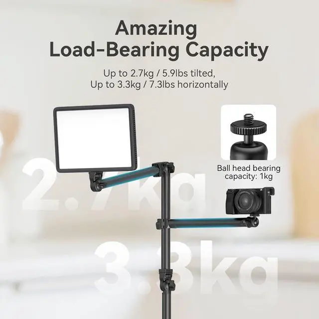Alt view image 6 of 7 - Overhead Camera Mount, Camera Desk Mount Stand with Flexible Arm, 360° Rotatable Ball Head, DSLR Boom Arm Tabletop C Clamp for Photography Videography Live Stream - 4456
