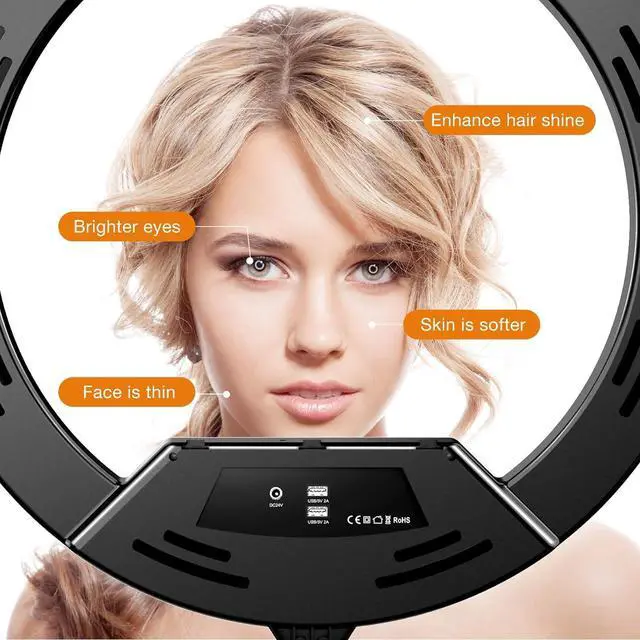 Alt view image 2 of 7 - Ring Light with Stand,Ring Light Tripod for iPhone,with 75"Tripod/LCD Display/4 Phone Clips/2 USB Ports,Adjustable 2600K-6500K Color Temperature,for Barber Makeup Tattoo TikTok Video Recording Vlog