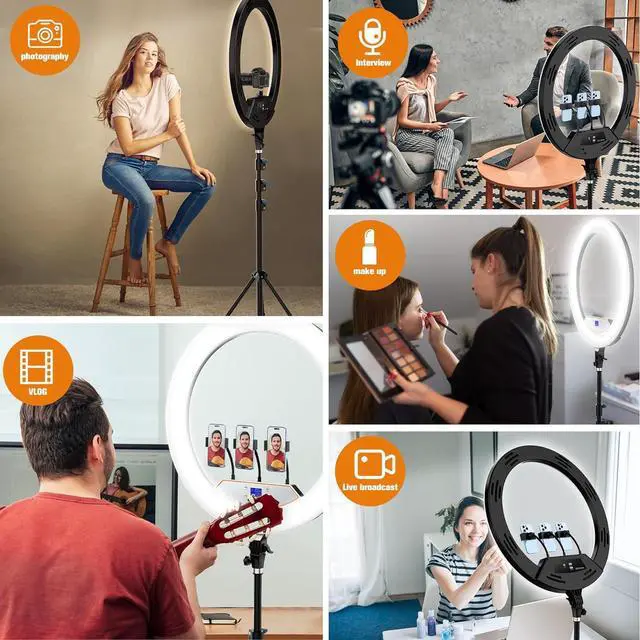 Alt view image 4 of 7 - Ring Light with Stand,Ring Light Tripod for iPhone,with 75"Tripod/LCD Display/4 Phone Clips/2 USB Ports,Adjustable 2600K-6500K Color Temperature,for Barber Makeup Tattoo TikTok Video Recording Vlog