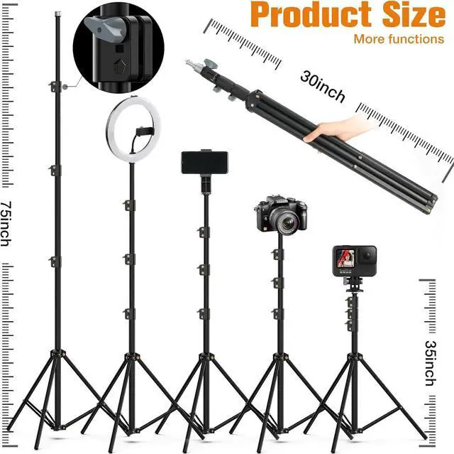 Alt view image 6 of 7 - Ring Light with Stand,Ring Light Tripod for iPhone,with 75"Tripod/LCD Display/4 Phone Clips/2 USB Ports,Adjustable 2600K-6500K Color Temperature,for Barber Makeup Tattoo TikTok Video Recording Vlog