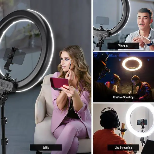 Alt view image 5 of 7 - 55W 18"/45cm Ring Light Kit [New Version], 5600K 0-100% Dimming LED Selfie Light with Light Stand and Phone Holder for Makeup Lash Tattoo Barber Vlog Studio Video Photography Lighting, RL-18