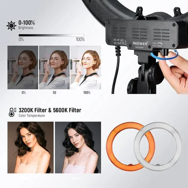 Alt view image 7 of 7 - 55W 18"/45cm Ring Light Kit [New Version], 5600K 0-100% Dimming LED Selfie Light with Light Stand and Phone Holder for Makeup Lash Tattoo Barber Vlog Studio Video Photography Lighting, RL-18