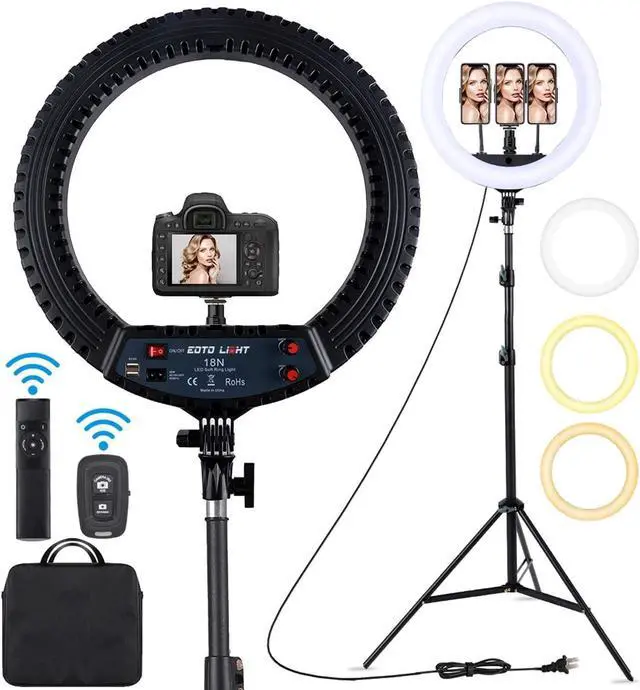 Main image of 18 inch LED Ring Light with Tripod Stand Dimmable Makeup Selfie Ring light for Studio Portrait YouTube Vlog Video Shooting with Carrying Bag and Remote Controller, CRI 90