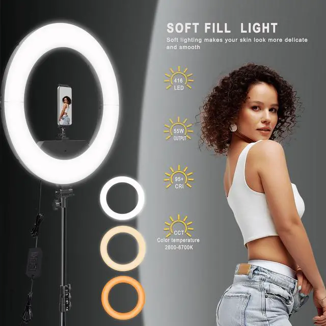 Alt view image 2 of 7 - Ring Light Kit:18"/45cm Outer 55W6700k Dimmable LED Light, Tripod Stand, Remote Controller,Box for Camera,Smartphone,YouTube,TikTok,Self-Portrait Shooting,CRI90,Black