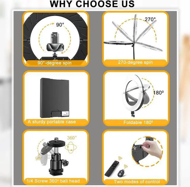 Alt view image 7 of 7 - Ring Light Kit:18"/45cm Outer 55W6700k Dimmable LED Light, Tripod Stand, Remote Controller,Box for Camera,Smartphone,YouTube,TikTok,Self-Portrait Shooting,CRI90,Black