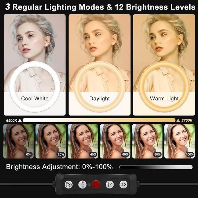 Alt view image 2 of 6 - Selfie Ring Light with 76" Stand and 3 Phone Holder, 53 Lighting Modes, iPad Holder, Remote, Desk Tripod, RGB Ringlight for iPhone. Vlogging Circle Led Halo Light Photo Video Kit