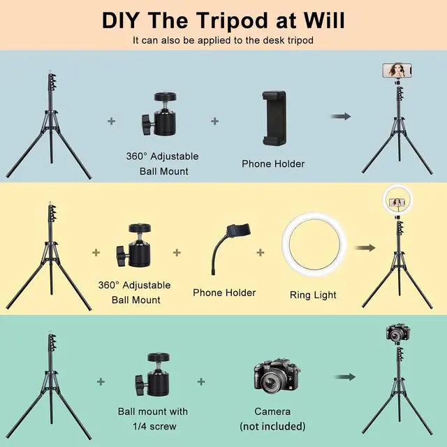 Alt view image 5 of 6 - Selfie Ring Light with 76" Stand and 3 Phone Holder, 53 Lighting Modes, iPad Holder, Remote, Desk Tripod, RGB Ringlight for iPhone. Vlogging Circle Led Halo Light Photo Video Kit