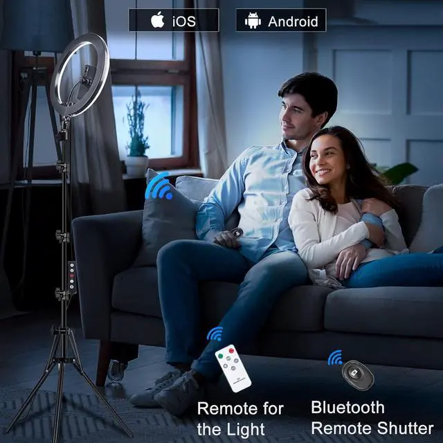 Alt view image 4 of 6 - Selfie Ring Light with 76" Stand and 3 Phone Holder, 53 Lighting Modes, iPad Holder, Remote, Desk Tripod, RGB Ringlight for iPhone. Vlogging Circle Led Halo Light Photo Video Kit