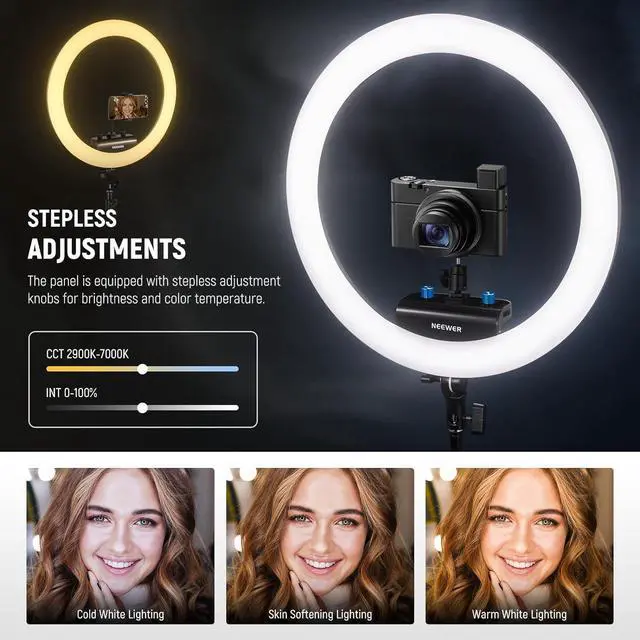 Alt view image 4 of 7 - Professional Ring Light with Stand and Phone Holder, 18 inch Ultra Thin, 45W 2900K-7000K TLCI98, Remote Shutter & App Control, Softer Lighting for Makeup Live Stream TikTok, RP18B Pro Black
