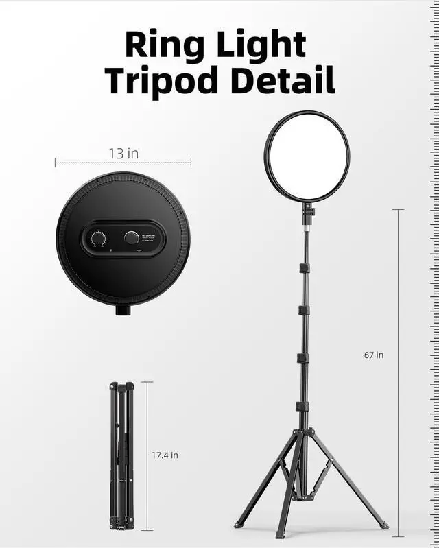 Alt view image 6 of 7 - Large Ring Light with 72" Tripod Stand, 6500K Full-Screen Selfie Ring Light for Live Stream, YouTube, TikTok, Video Recording, Photography, Ring Light Tripod for iPhone/Phone with Remote