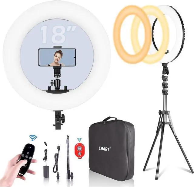Main image of 18-inch Ring Light with Stand, 65W Big Adjustable 3200-5500K LED Ringlight with Ultra-wide Lighting Area for Camera Photography, YouTube Videos, Makeup, Kit: Phone Holder, Remote, Soft Tube, etc