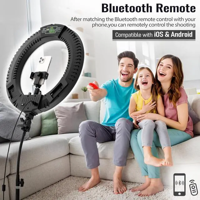 Alt view image 5 of 7 - 18-inch Ring Light with Stand, 65W Big Adjustable 3200-5500K LED Ringlight with Ultra-wide Lighting Area for Camera Photography, YouTube Videos, Makeup, Kit: Phone Holder, Remote, Soft Tube, etc