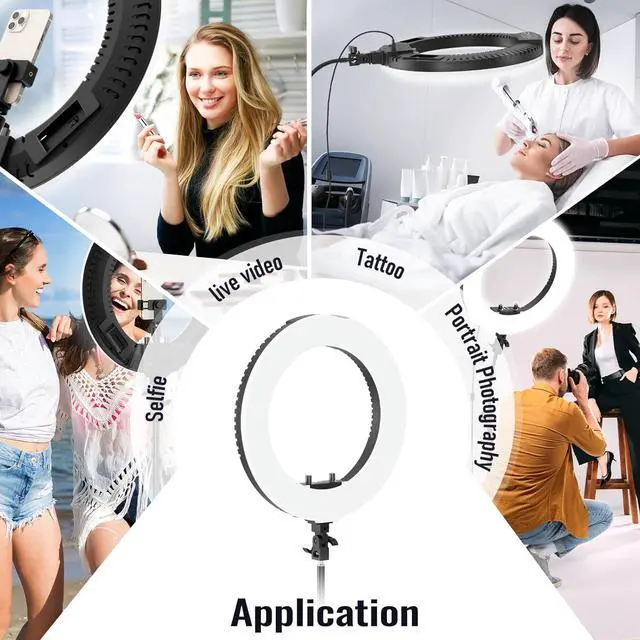 Alt view image 7 of 7 - 18-inch Ring Light with Stand, 65W Big Adjustable 3200-5500K LED Ringlight with Ultra-wide Lighting Area for Camera Photography, YouTube Videos, Makeup, Kit: Phone Holder, Remote, Soft Tube, etc