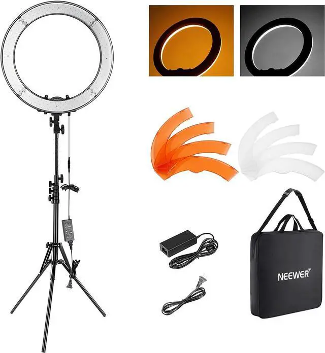 Main image of Ring Light with Stand, 55W 5600K Large LED Ringlight with Cold Shoe and Phone Holder for Smartphone Camera Photography, Live Stream, Selfie, Makeup, Studio Photo Video Recording, RL-18