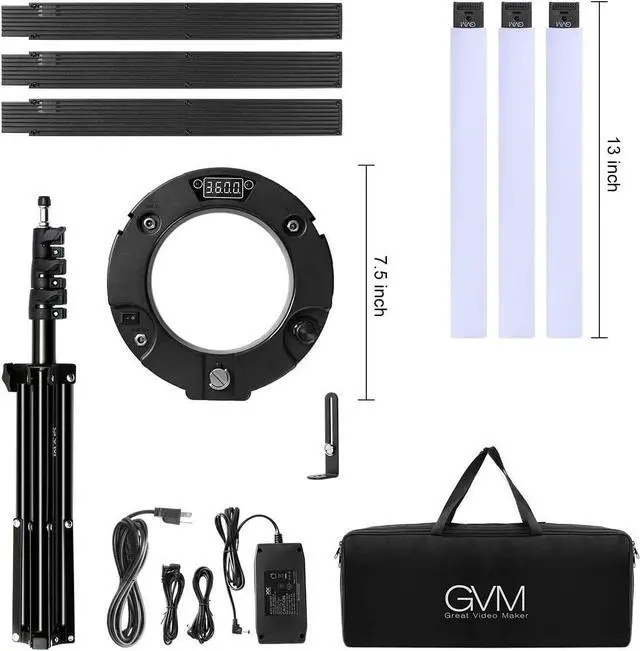 Alt view image 3 of 7 - Great Video Maker 600S LED Ring Light, 90W Dimmable Led Video Light Kit with Detachable Light Bars, Photography Lighting Led Video Lighting Kit for Live Broadcast, YouTube, CRI 97+ 3200K-5600K