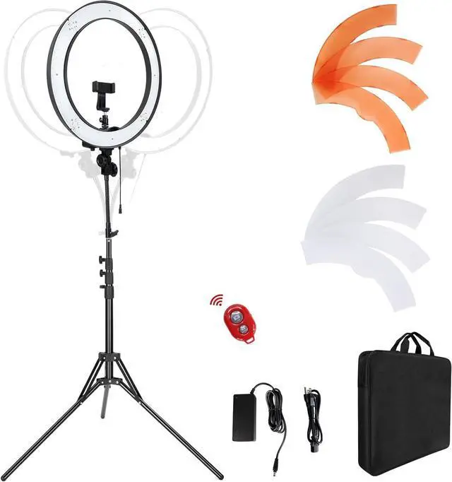 Main image of 18-Inch Ring Light, 55W Dimmable 5500K Light with 240 LEDs Color Filter, Soft Tube and Carrying Bag for YouTube, TikTok, Selfies and Photography, Compatible with Camera and Smartphones